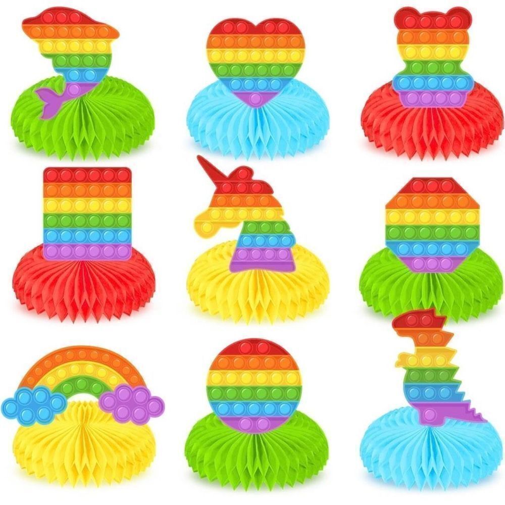 NWT 9Pcs Pop Push Bubble Honeycomb Centerpieces, Fidget Toy Party Table Decorati